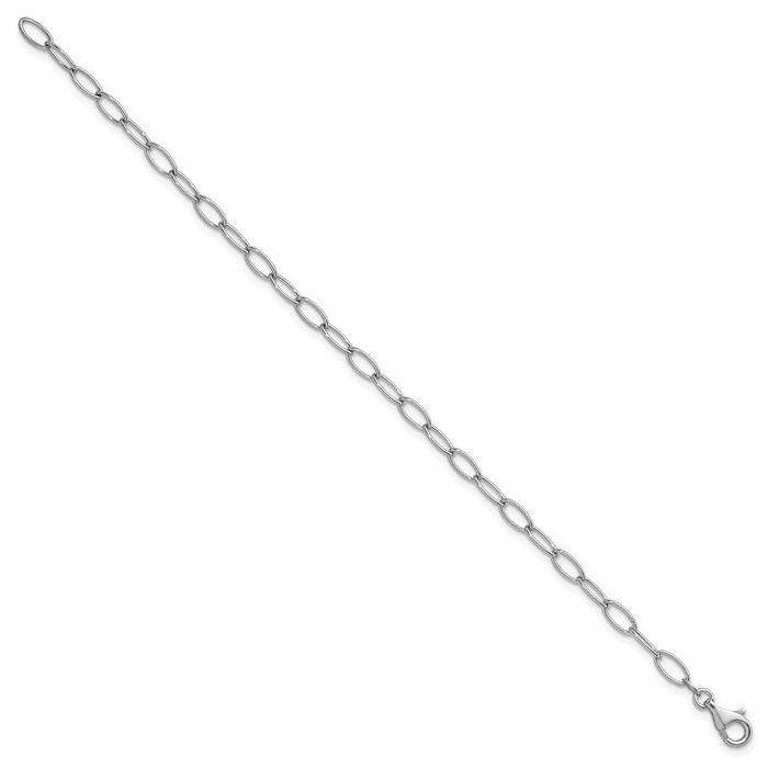 14K Solid White Gold 4.5mm Oval Cable Rolo Link Chain Bracelet