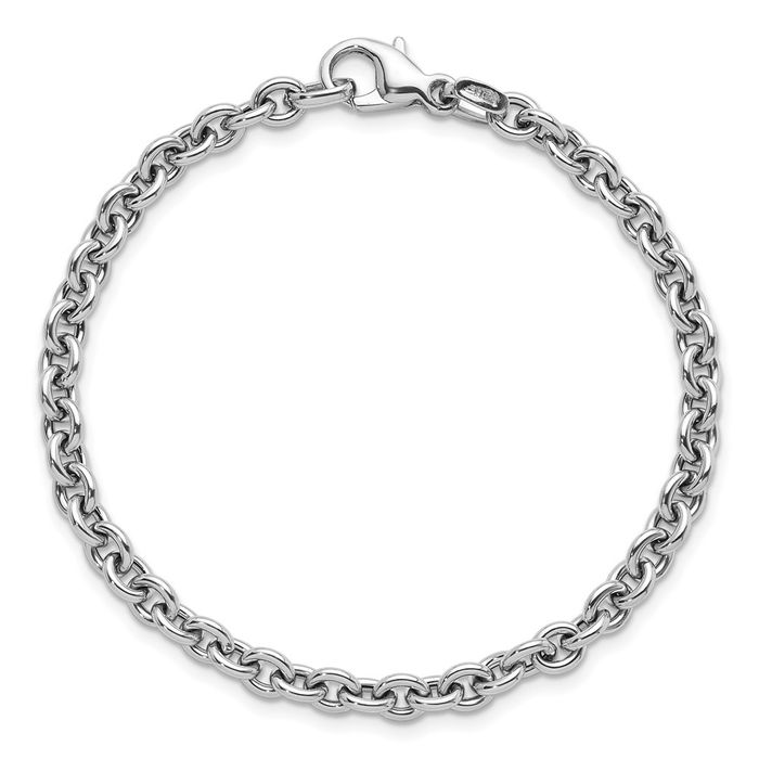 14K Solid White Gold 4.75mm Cable Rolo Link Chain Bracelet
