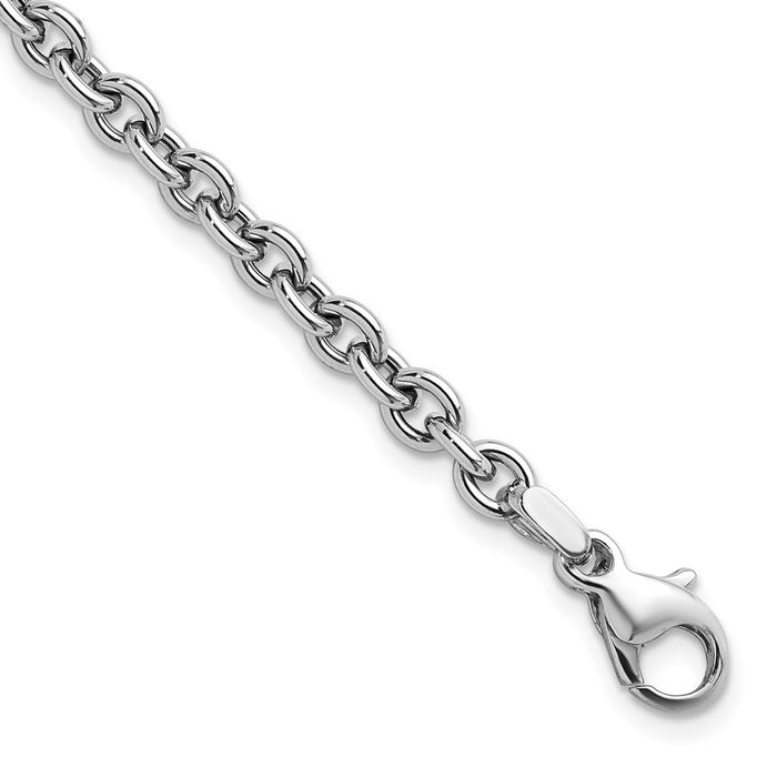 14K Solid White Gold 4.75mm Cable Rolo Link Chain Bracelet