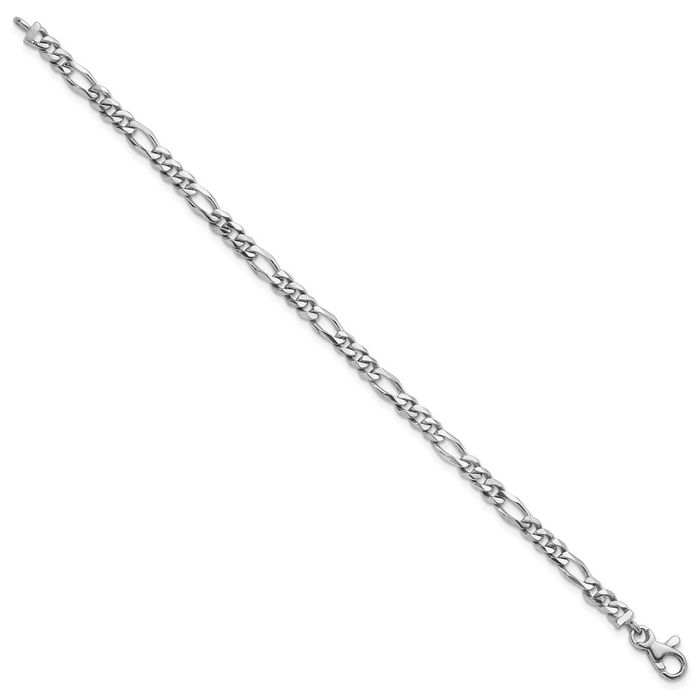 14K Solid White Gold 4.8mm Figaro Link Chain Bracelet