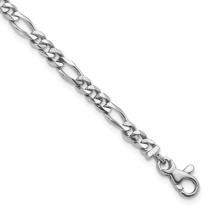 14K Solid White Gold 4.8mm Figaro Link Chain Bracelet