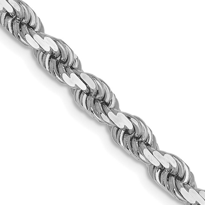 14K Solid White Gold 4mm Rope Chain Twisted Link Necklace