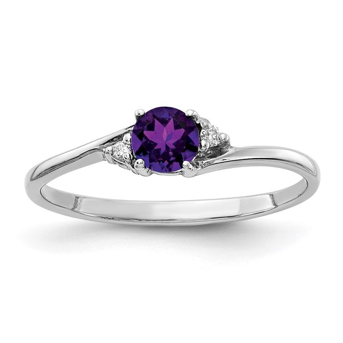 14K Solid White Gold 4mm Amethyst Diamond Ring - Picture 6 of 59
