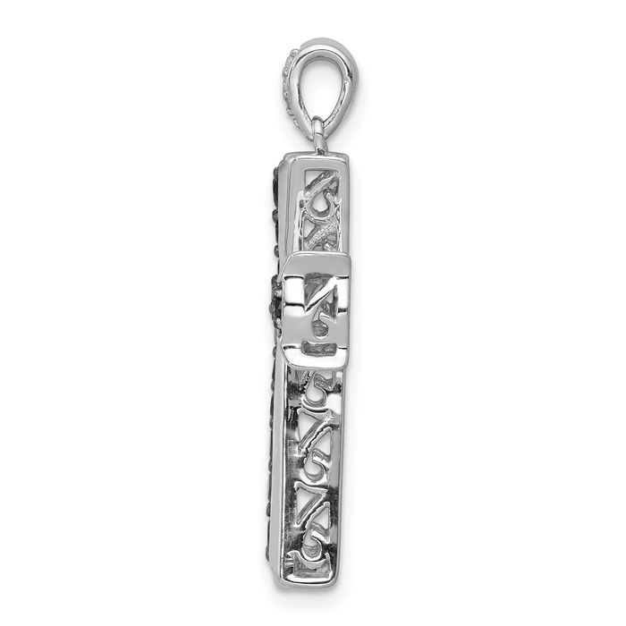 14K Solid White Gold Black Diamond Latin Mexican Holy Cross Necklace Religious Chain Pendant Jesus Christ Charm