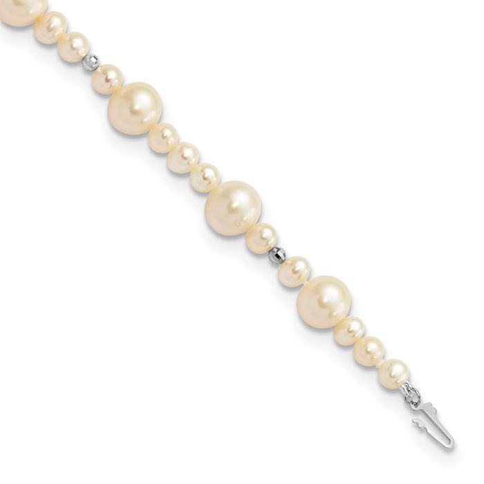 14K Solid White Gold Near Round Freshwater Cultured Pearl Beaded Ball Chain Bracelet