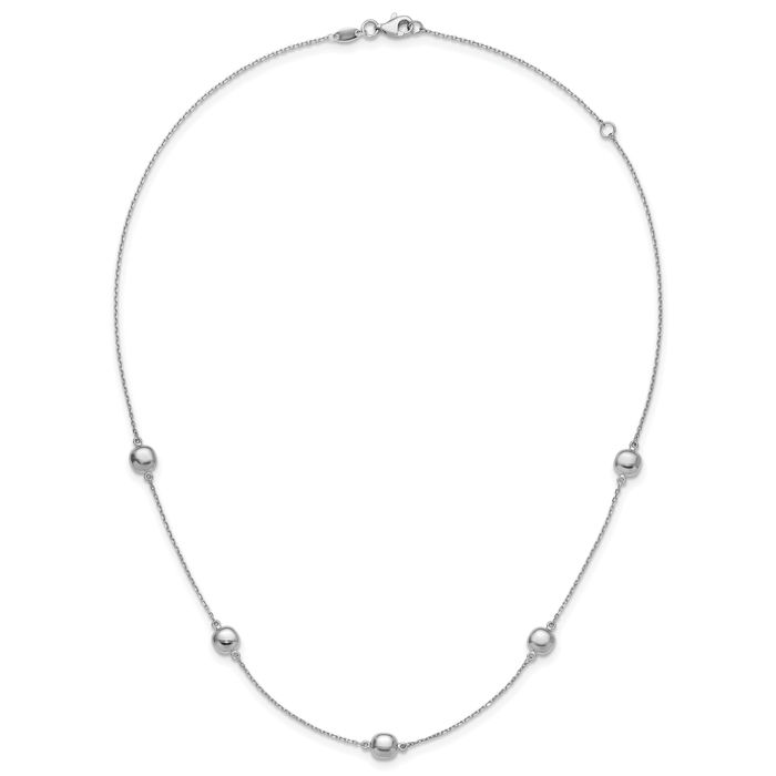 14K Solid White Gold 5 Station Necklace Chain