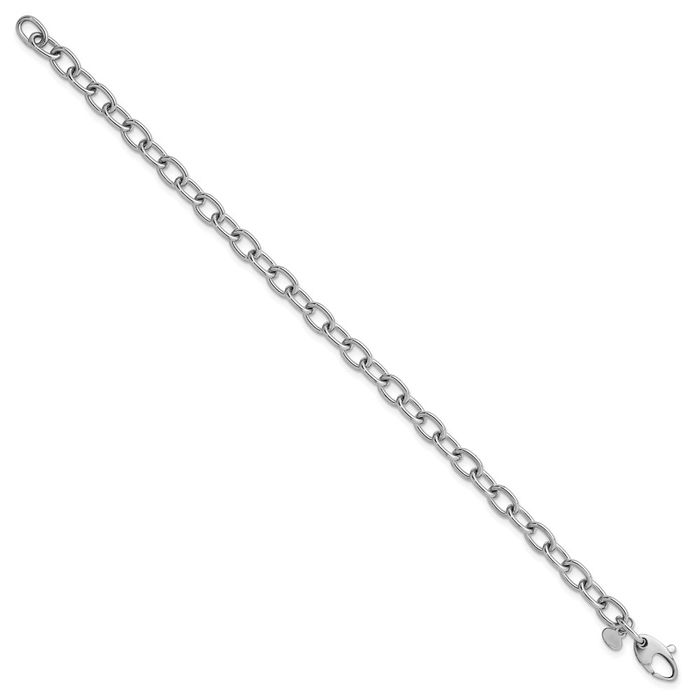 14K Solid White Gold 5.25mm Cable Rolo Link Chain Bracelet