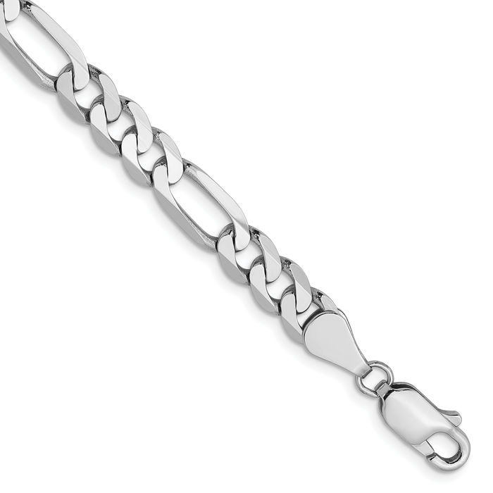 14K Solid White Gold 5.5mm Figaro Link Chain Bracelet