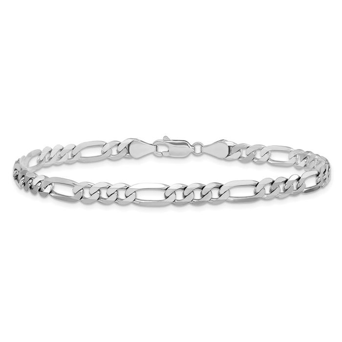 14K Solid White Gold 6mm Figaro Link Chain Bracelet