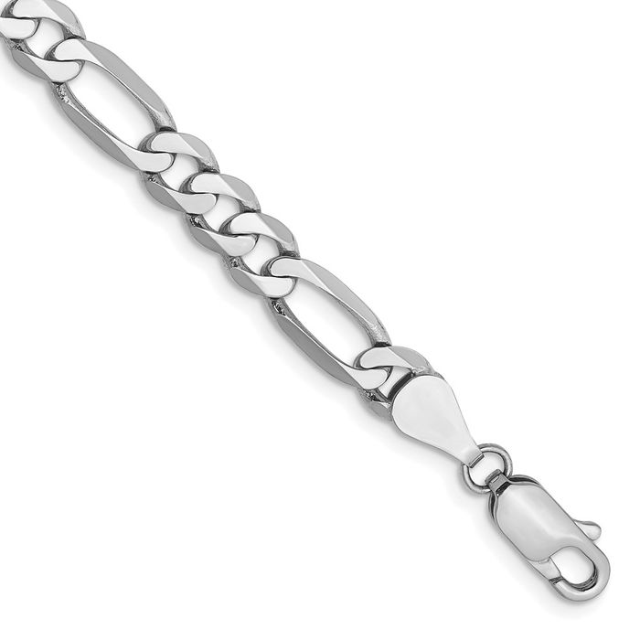 14K Solid White Gold 5.5mm Figaro Link Chain Bracelet