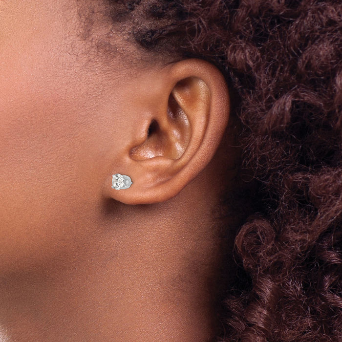 14K Solid White Gold 5.75mm Cubic Zirconia CZ Stud Earrings