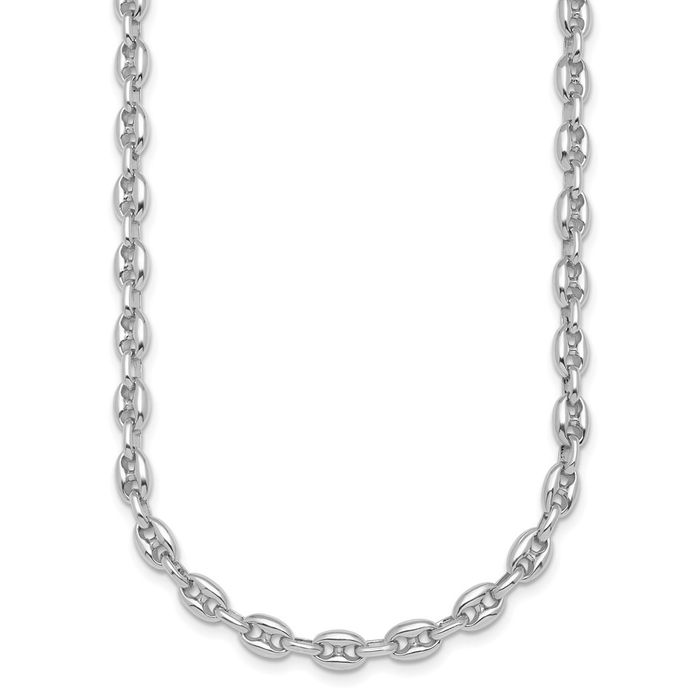 14K Solid White Gold 5mm Anchor Puffed Gucci Mariner Link Chain Necklace