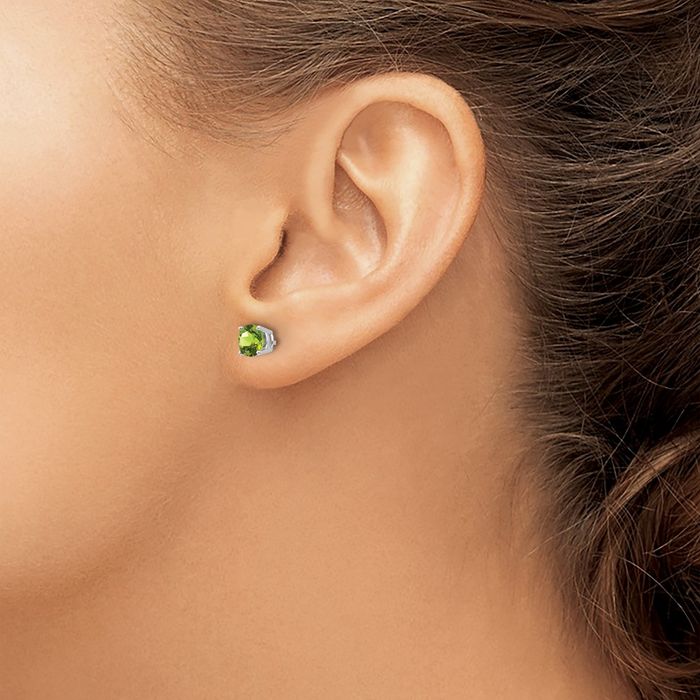 14K Solid White Gold 5mm Green Peridot Studs Gemstone Solitaire Earrings August Birthstone Jewelry