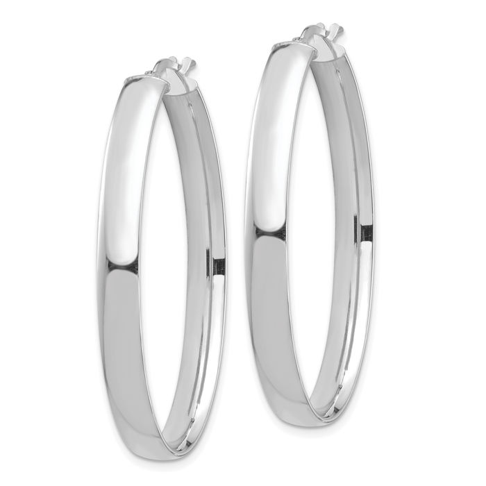 14K Solid White Gold 5mm Oval Large Hoop Earrings