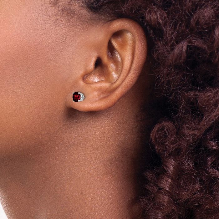 14K Solid White Gold 5mm Red Garnet Studs Gemstone Solitaire Earrings January Birthstone Jewelry