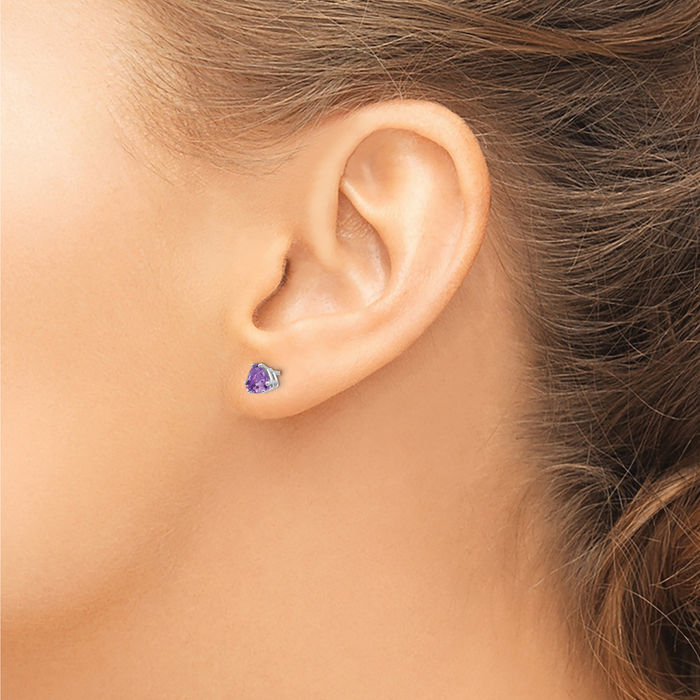 14K Solid White Gold 5mm Trillion Purple Amethyst Studs Gemstone Solitaire Earrings February Birthstone Jewelry