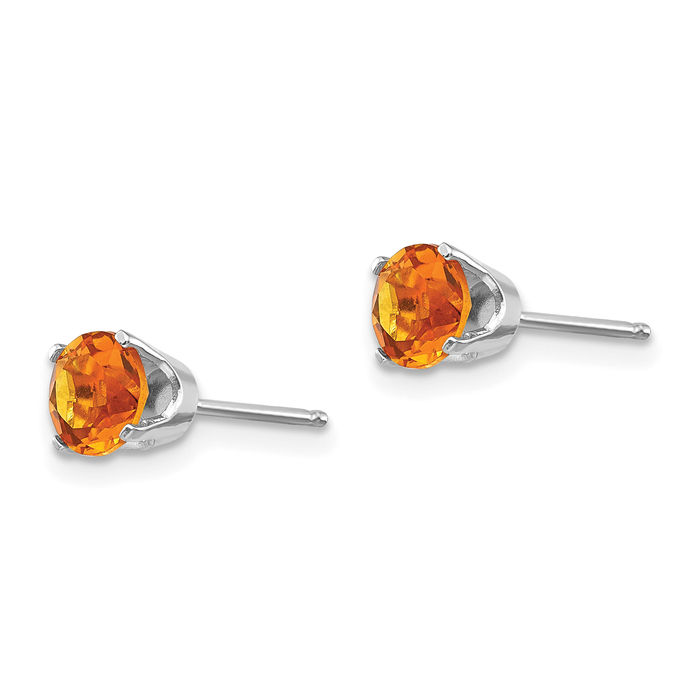 14K Solid White Gold 5mm Yellow Orange Citrine Studs Gemstone Solitaire Earrings November Birthstone Jewelry