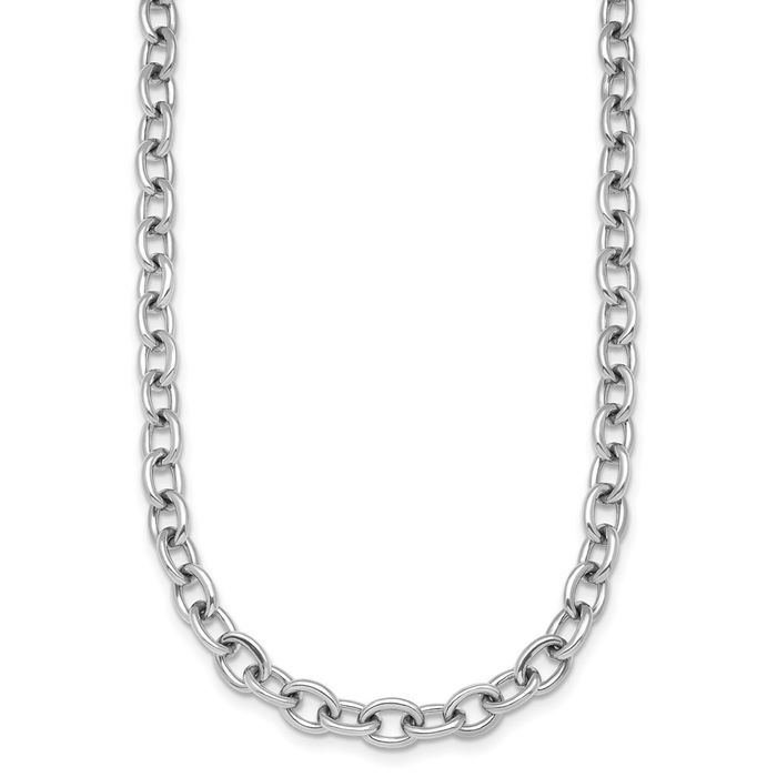 14K Solid White Gold 6.5mm Oval Cable Rolo Link Chain Belcher Necklace