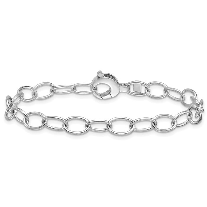 14K Solid White Gold 6.5mm Oval Link Chain Bracelet - Picture 10 of 12