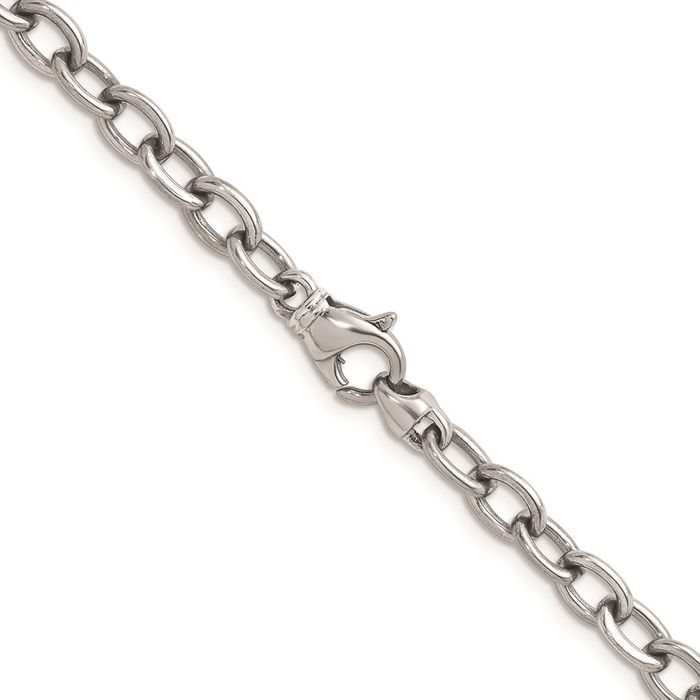 14K Solid White Gold 6.5mm Oval Cable Rolo Link Chain Belcher Necklace