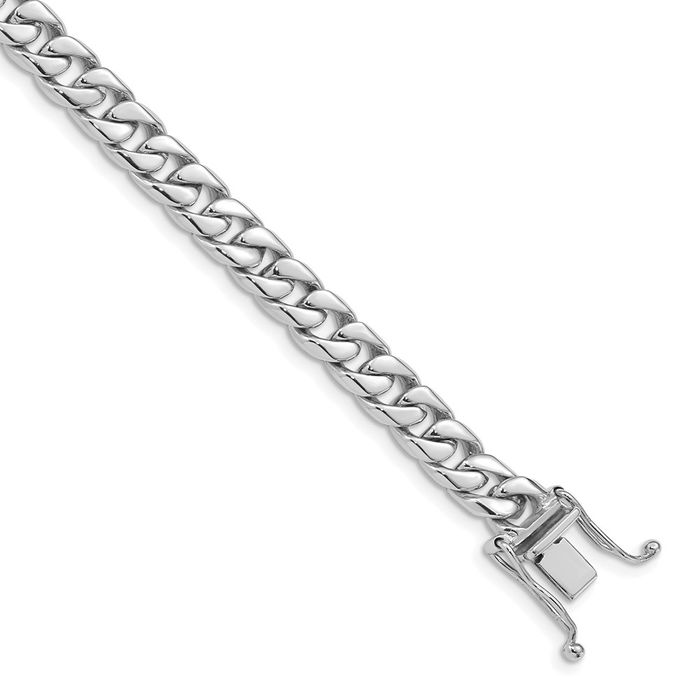 14K Solid White Gold 6.8mm Curb Link Chain Bracelet