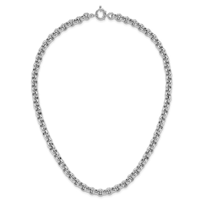 14K Solid White Gold 6.8mm Cable Rolo Link Chain Belcher Necklace