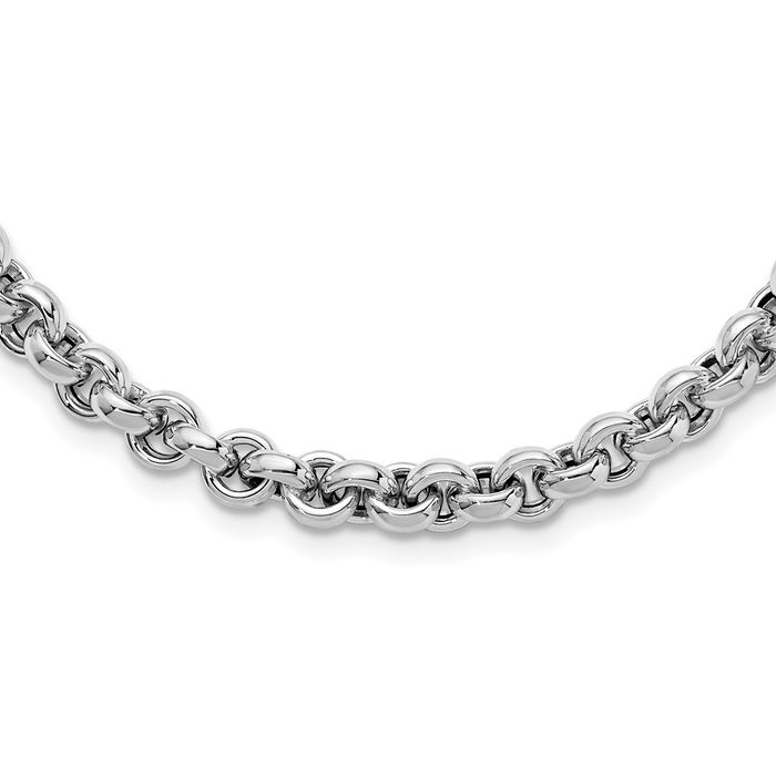 14K Solid White Gold 6.8mm Cable Rolo Link Chain Belcher Necklace