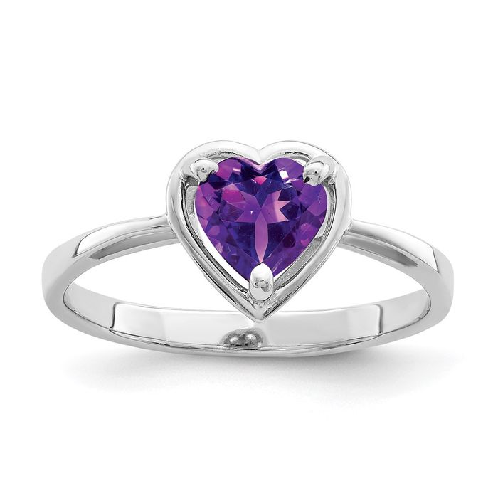 14K Solid White Gold 6mm Heart Amethyst Ring - Picture 9 of 44