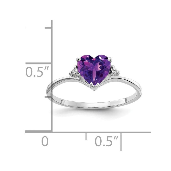 14K Solid White Gold 6mm Heart Amethyst Diamond Ring - Picture 9 of 60
