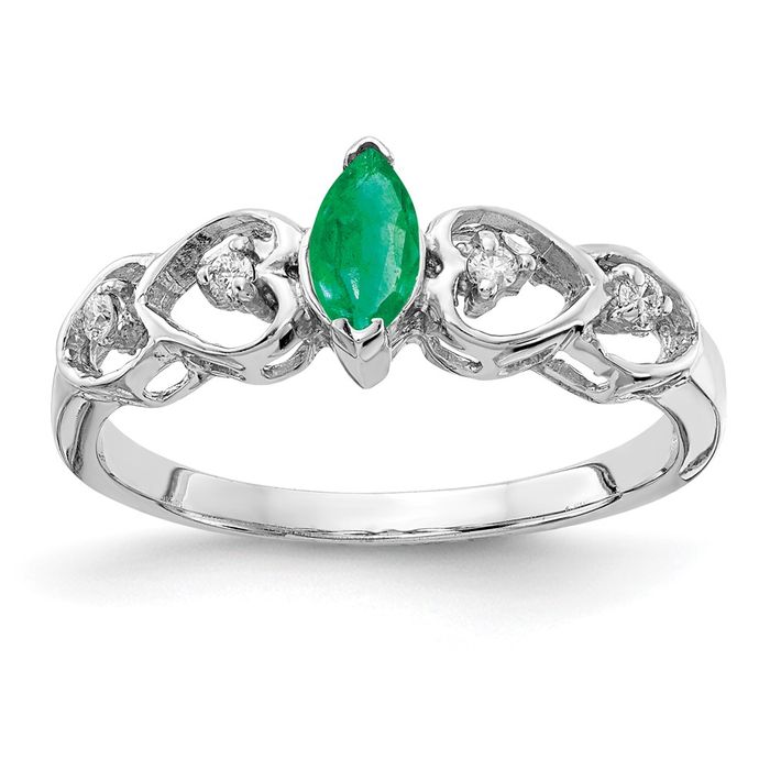 Bague diamant émeraude marquise en or blanc économies massif 14 carats