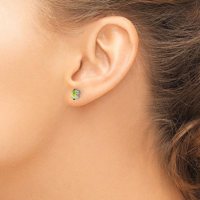 14K Solid White Gold Marquise Green Peridot Studs Gemstone Earrings August Birthstone Jewelry