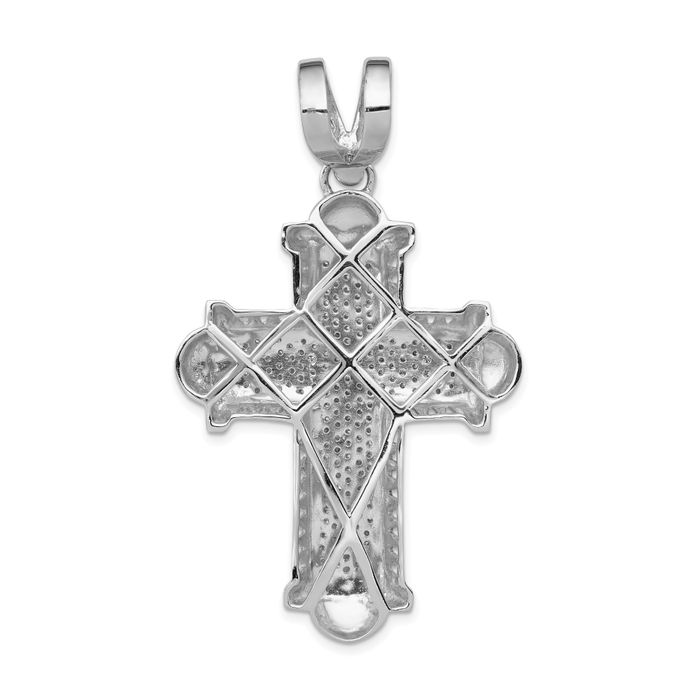 14K Solid White Gold Diamond Holy Cross Necklace Religious Chain Pendant Jesus Christ Charm