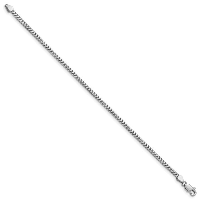 14K Solid White Gold 2.5mm Franco Link Chain Bracelet