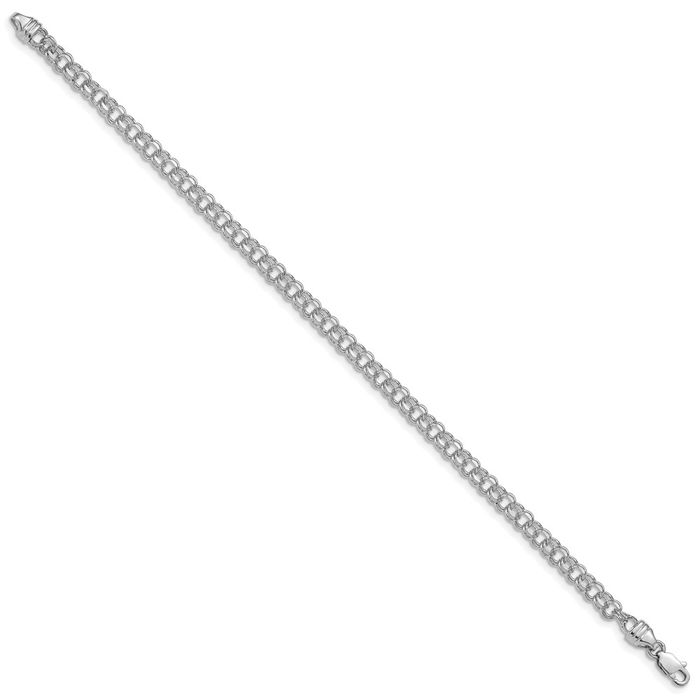 14K Solid White Gold 3.75mm Double Link Chain Charm Bracelet