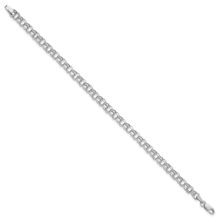 14K Solid White Gold 4.5mm Double Link Chain Charm Bracelet