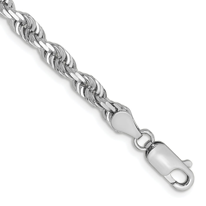 14K Solid White Gold 4.5mm Quadruple Rope Chain Bracelet