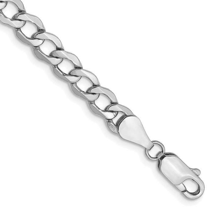 14K Solid White Gold 5.25mm Curb Link Chain Bracelet