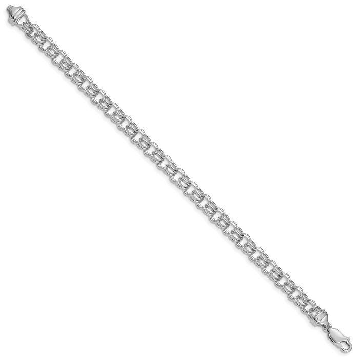 14K Solid White Gold 5.5mm Double Link Chain Charm Bracelet