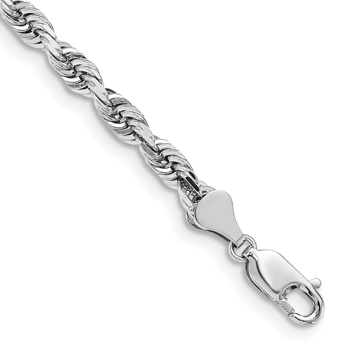 14K Solid White Gold 5mm Quadruple Rope Chain Bracelet