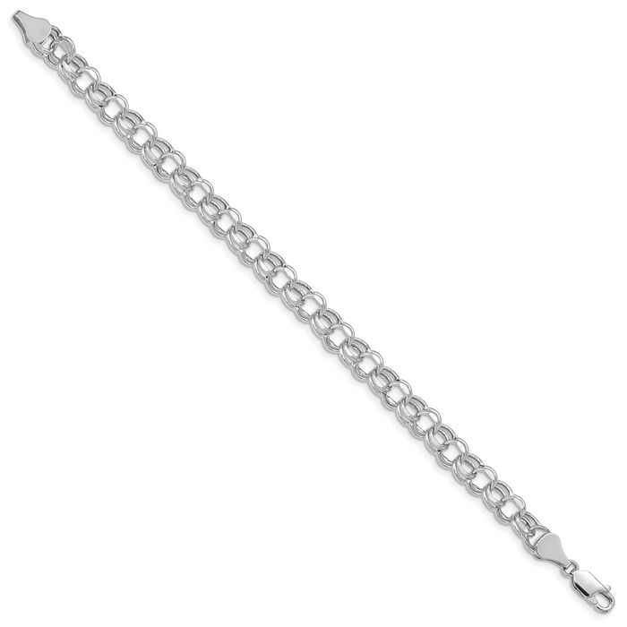 14K Solid White Gold 6.5mm Double Link Chain Charm Bracelet