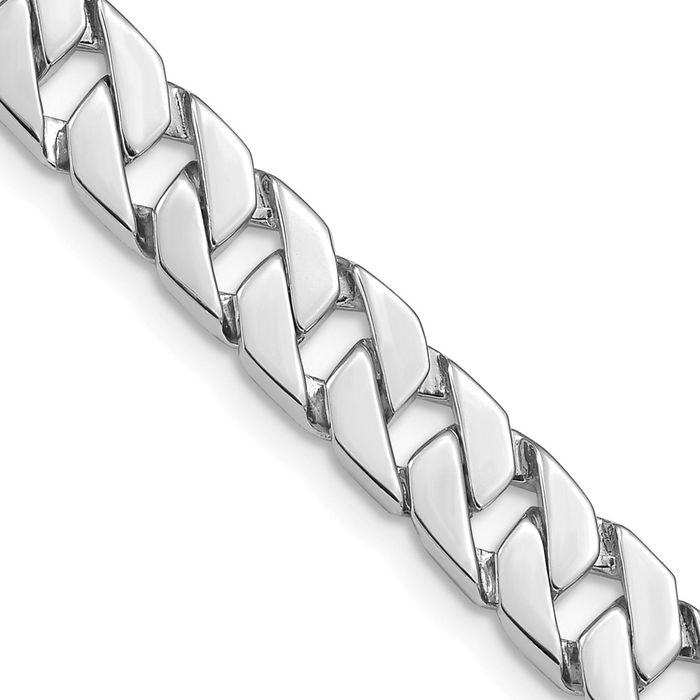 14K Solid White Gold 7.4mm Curb Link Chain Bracelet