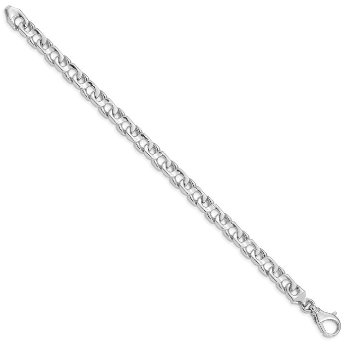 14K Solid White Gold 7.4mm Link Chain Bracelet