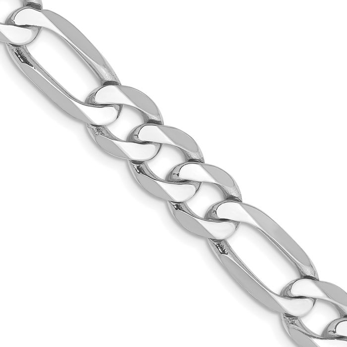 14K Solid White Gold 7.5mm Figaro Link Chain Necklace