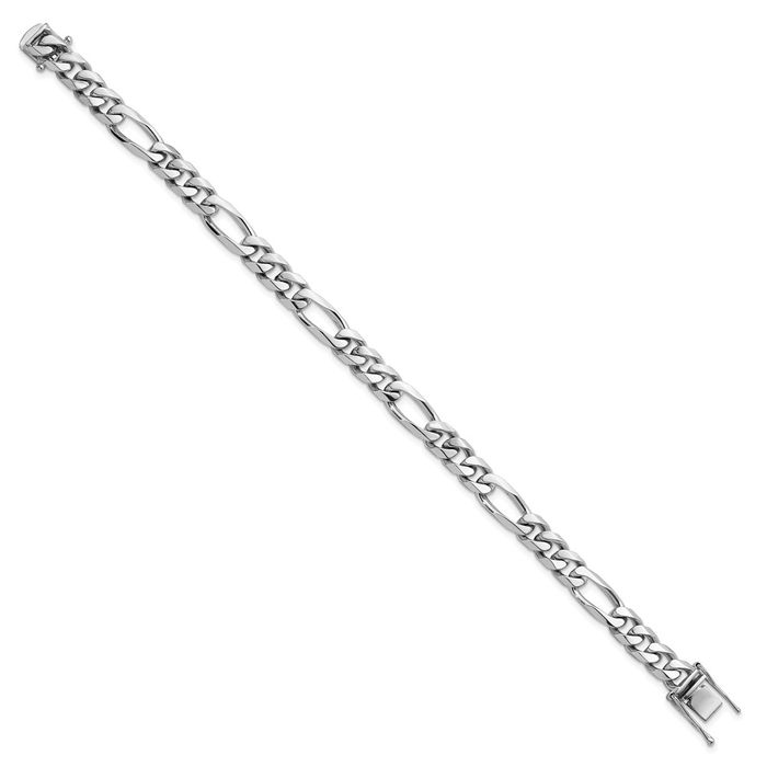 14K Solid White Gold 7.8mm Figaro Link Chain Bracelet