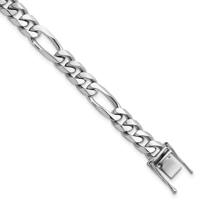 14K Solid White Gold 7.8mm Figaro Link Chain Bracelet