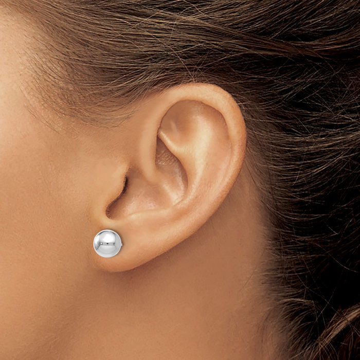 14K Solid White Gold 7mm Ball Stud Earrings