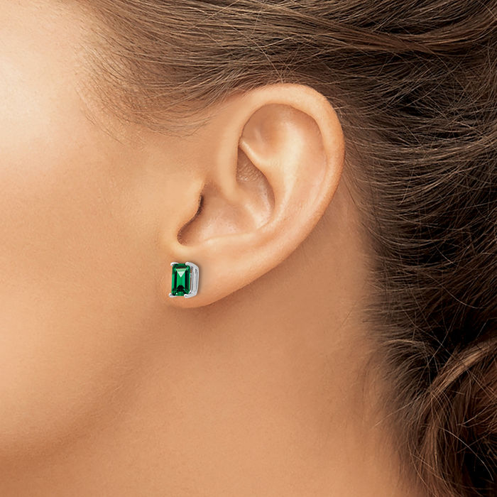 14K Solid White Gold Mount Saint Helens Green Helenite Studs Gemstone Solitaire Earrings