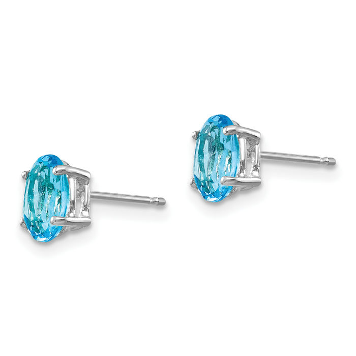 14K Solid White Gold Oval Swiss Blue Topaz Studs Gemstone Solitaire Earrings December Birthstone Jewelry