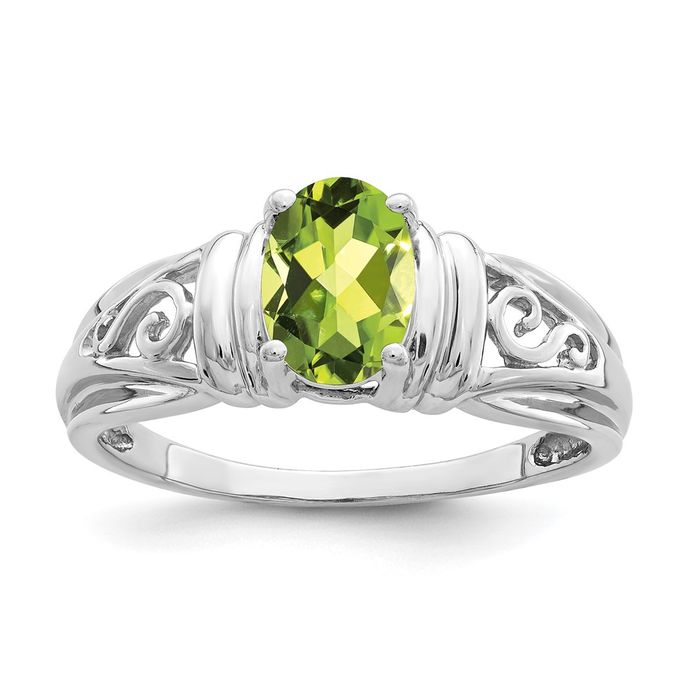 Bague péridot ovale en or blanc offres massif 14 carats