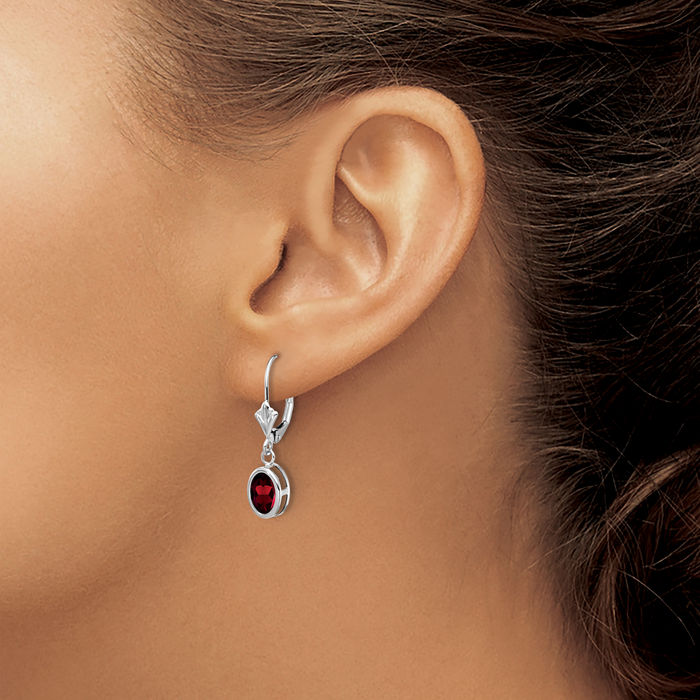 14K Solid White Gold Oval Red Garnet Drop Dangle Earrings Gemstone January Birthstone Jewelry